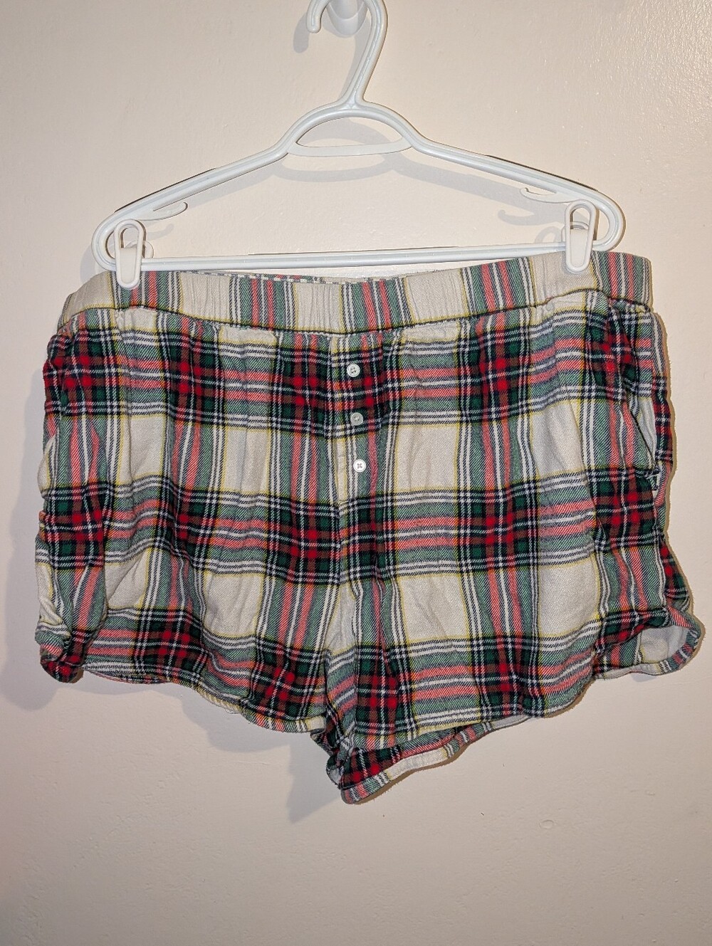 aerie Plaid Cotton Lounge Shorts — Red, Green & Cream Size XXL